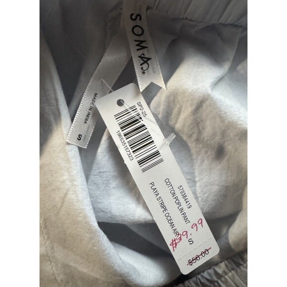 Soma Cotton Pajama Pants Size S Light Blue White Stripe Drawstring Waist Pockets - Picture 6 of 6